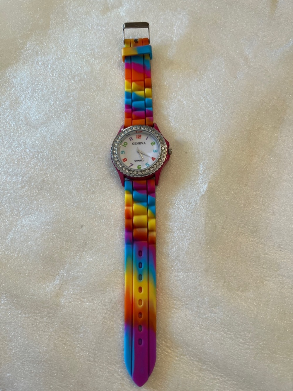 Geneva Rainbow Silicone Watch with Rhinestone Accent